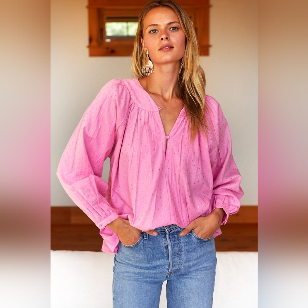 Emerson Fry Olympia Shirt - Pink Gold Dot Lurex Small
